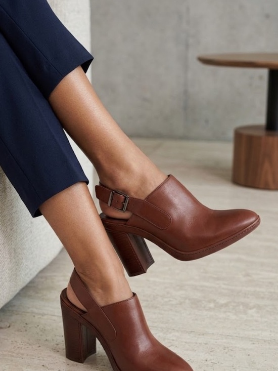 Vince Shoes - Vince Brown Leather Slingback Block Heel Mules - Size 9.5M